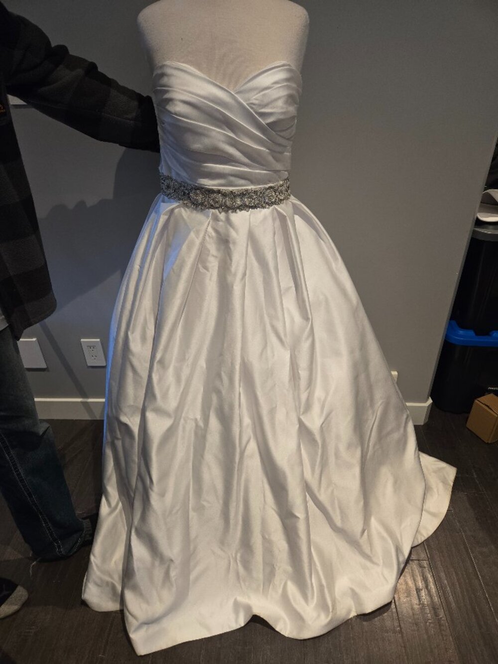 Sincerity Bridal Beaded Waist Satin Wedding Gown | Size 14 | White